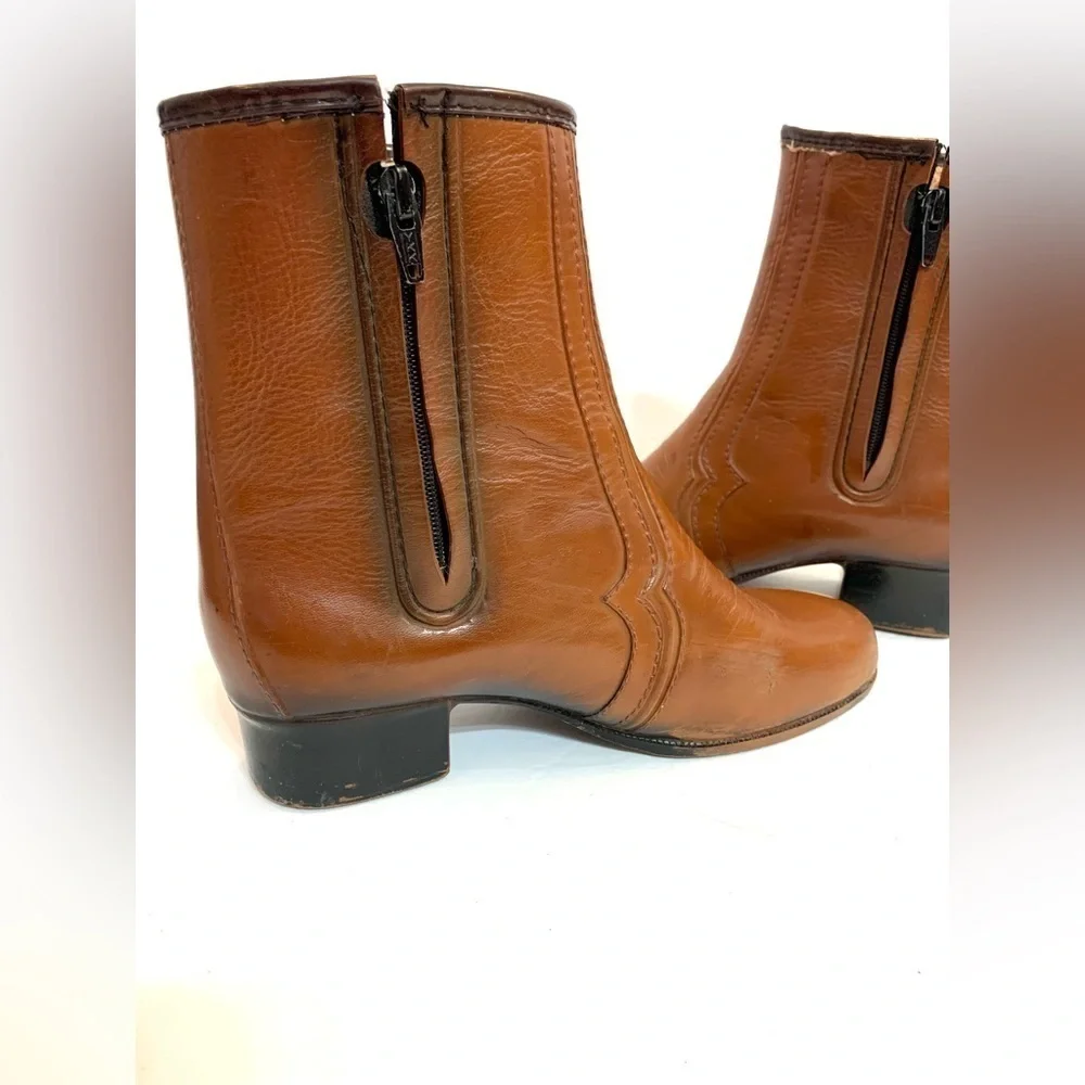 1970’s Women’s Vintage Brown Zip Ankle Booties Boots Sz 7